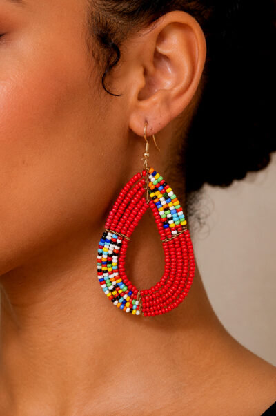 Handmade Drop Bead Earrings Red