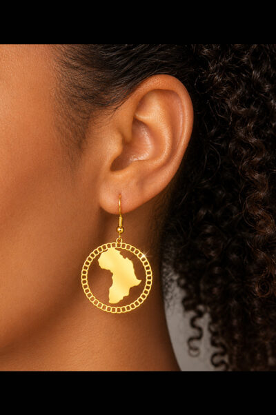 Gold African Map Circle Chain Earrings