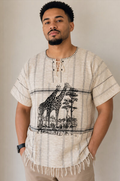 African Men's Top Giraffe Print